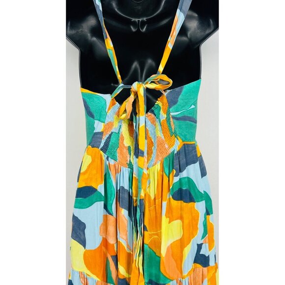 Abel The Label Tier Size Medium M Maxi Dress Abstract Square Neck Sleeveless GUC - Picture 5 of 10